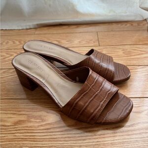 Joe Fresh Tan Croc-Embossed Block Heel Mules